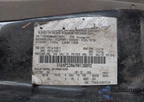 2009 Ford Focus Ses из США, поврежденный, VIN 1FAHP33N69W138892